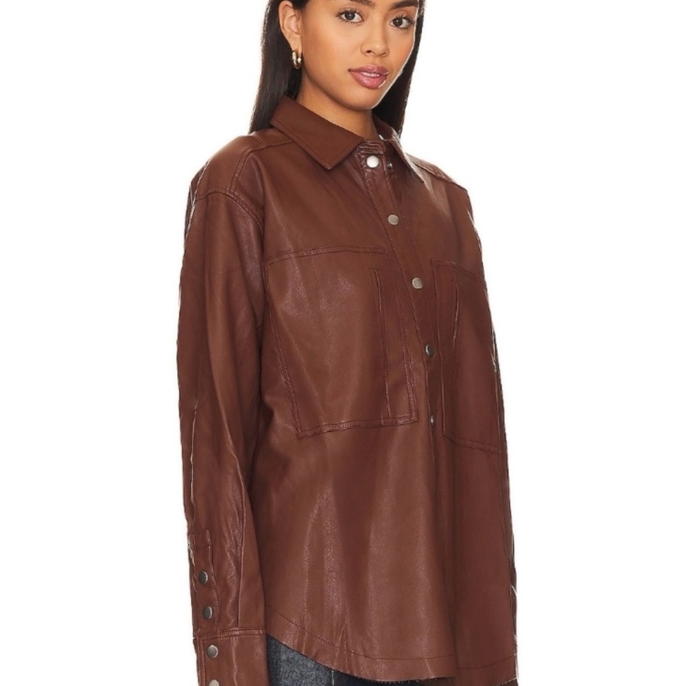 Free People We The Free Easy Rider Faux Leather Shacket Brown, M - Picture 3 of 15